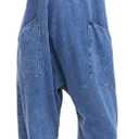 EXLURA Womens Casual Summer Jumpsuits 2025 Romper Bib Outfits Beach Vacation Denim Trendy Fashion Overalls with Pockets (Blue, L)