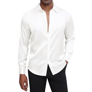 J.VER Men's Silk Satin Long Sleeve Dress Shirts Shiny Casual Button Down Shirt Luxury Party Prom Shirts Large