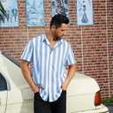 ABAFIP Men's Casual Striped Button Down Short Sleeve Shirt Summer Beach Hawaiian Button up Dress Shirts (Blue, XL)