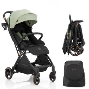 Gromast Gravity Folding Baby Stroller - Portable Travel Toddler Stroller w/Adjustable Backrest, Canopy & Cup Holder, Lightweight and UV Protected, One-Hand Automatic Folding