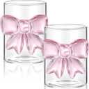 Reallnaive Wedding Champagne Flutes, 2 Pcs Pink Bow Coquette Glasses with Reinforced Stems, 8 oz Cute Feet Champagne Glasses for Wedding Engagement Bridal Shower Party Gifts(Flat Bottom)