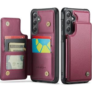 Vinich for Samsung Galaxy S26 Plus Wallet Case with Card Holder, RFID Blocking Credit Slots Kickstand Shockproof Phone Cover for Women Men, Wine Red