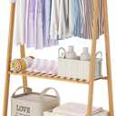 Kids Clothing Rack for Hanging Clothes,Small Toddler Clothes Racks Bamboo Wooden Garment Dress Up Storage Costume Rack with Shelves for Laundry Drying,Short,Mini,Floor Standing