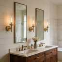 Brass Wall Sconces Lights Indoors, 14" Knurled Linear Sconce, Gold Bathroom Wall Sconces, Glass Tube Vanity Sconces Wall Lighting, Wall Lights for Mirror, Living Room, Bedroom, Hallway, 1 Pack