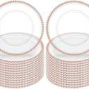 24 Pack Clear Charger Plates With Rose Gold Beaded Rim - 13 Inch Plate Chargers for Dinner, Acrylic Decorative Plates, Transparent Decorative Dinner Charger Plates for Events & Parties (Rose Gold)