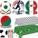 122Pcs Soccer Party Supplies Set, Disposable Tableware Kit with Soccer Paper Plates, Napkins, Forks, Tablecloth for Soccer Birthday Party Decorations, Sports Theme Party Decor for 24 Guests (Modle A)