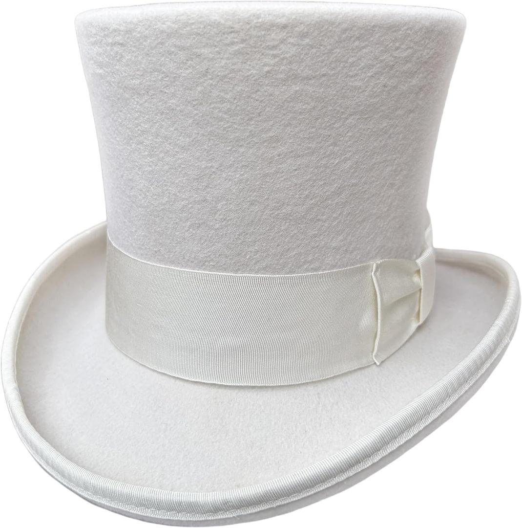 Wool Felt Top Hat Wedding Uncle Sam 7" Tall Topper Hats for Women Men (7 3/8, Off-white)