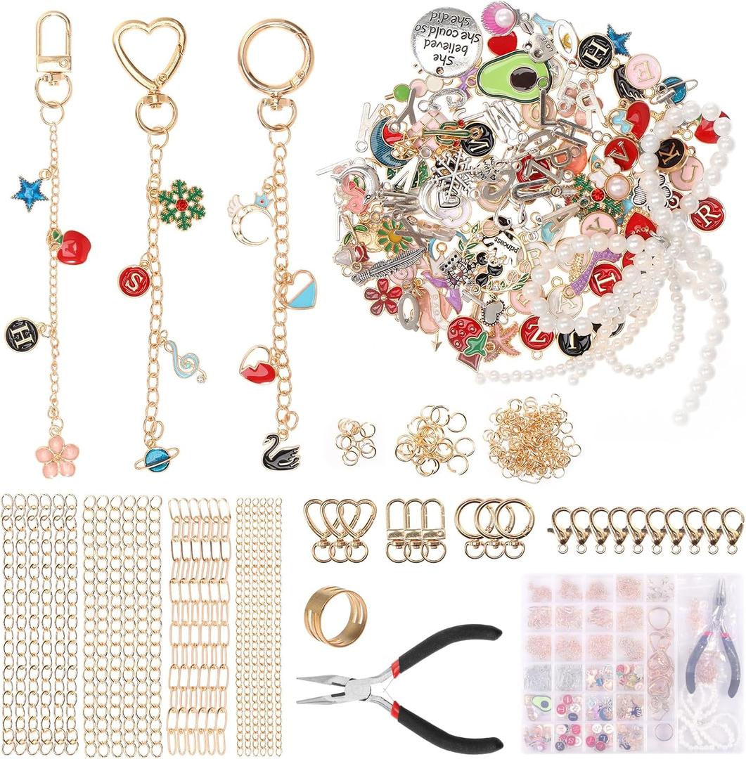 kjcbkcb 314Pcs Zinc Alloy Keychain Making Kit Enhance Focus DIY Key Ring Set Inspire Imagination Keychain Charm Clip Add Fun for DIY