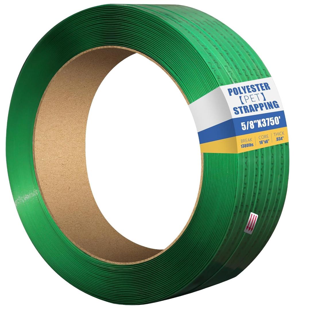 5/8"x.034"x3750ft Embossed Polyester (PET) Strapping Roll of 16"x6" Core Size 1380lbs Break Strength