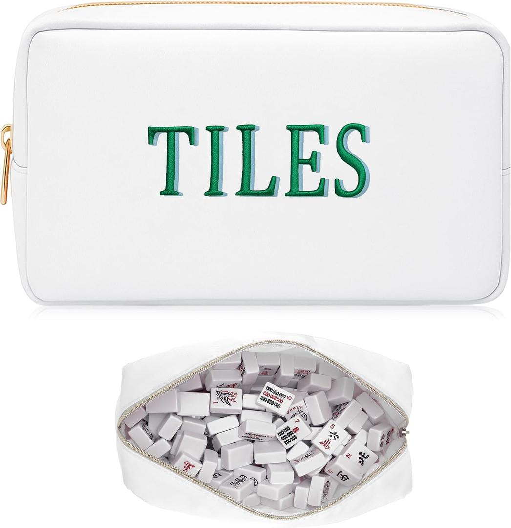 Empty Mahjong Bag Thickened American Mahjong Tiles Bag with Zipper Storage Pouch for Board Game Pieces Game Party Travel Gatherings Accessories, 10.4''x5.6'', Case Only (Tiles,Green)