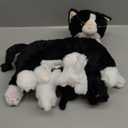 Skylety Nurturing Cat Stuffed Animal with 4 Plush Kittens, Cats Baby Stuffed for Girls Boys Plushy Mommy Kitty with Baby Kittens for Birthday Party Favors Gifts(Fluffy Style)