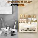 Delamu Makeup Organizer Countertop with Rattan-Style Drawer, Large Capacity Desk Organizer for Makeup, Skincare, Perfume, Multifunctional Bathroom and Vanity Organizer, Ideal for Christmas Gifts