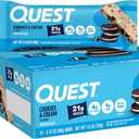 Quest Nutrition Cookies & Cream Protein Bars, 21g Protein, 1g Sugar, 4g Net Carb, High Fiber, Gluten Free, Keto Friendly, 12 Count (EXP 03/05/26)