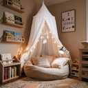 LOAOL Bed Canopy with Pom Pom Cotton Canopy for Kids Crib Baby Girl Netting Cover Canopy Crib Curtain Reading Nook Hanging Tent Nursery Play Game Castle Room Decoration (White)