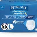 FitRight Overnight Unisex Large Underwear, (40-56 in Waist) 56 Count (4 Bags of 14), Maximum All Night Disposable Incontinence Protection, Pull-On Absorbent Underwear for Men and Women