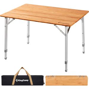 KingCamp Adjustable Height Folding Table, 4-Fold Bamboo Camping Outdoor Portable RV Camp Table with Carry Bag for Outdoor Car Backyard Picnic Tailgating Beach, 4 Fold Middle 25.6'' X 19.7''