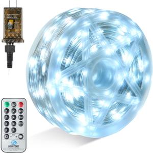 Joiedomi 600 LED Christmas Lights Outdoor,197 FT Cool White Christmas Tree Lights with 8 Modes Timer, PVC Clear Wire String Lights with Reel for Indoor Outdoor Holiday Xmas Eve Night Decorations