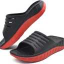 GPOS Mens Sport Recovery Sandals Plantar Fasciitis Arch Support Thick Cushion Slides Sandals Lightweight Comfort Orthotic Open Toe Slippers Black Red Size 11