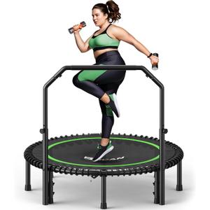 BCAN BT2 550LBS Mini Rebounder Trampoline for Adults with Bar, Fitness Trampoline with Bungees, Adjustable Handle, Stable & Quiet, Indoor Outdoor, Whole-Body Workout & Relaxation at Home-48IN-GRN