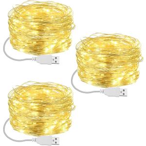 Macarrie 3 Pcs Fairy Lights USB Powered 16 ft 50 LED String Lights Plug in for Xmas Indoor Outdoor Party Wedding Home Festival Tree Garden Decoration (Warm White)