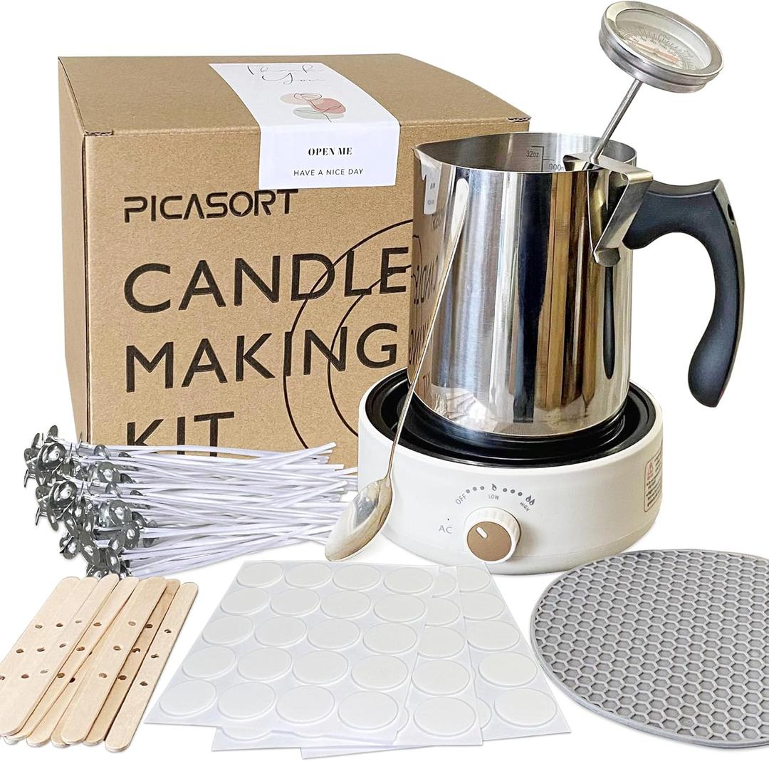 PICASORT Candle Making Supplies - Candle Making kit with Hot Plate, Wax Melting Pot, Thermometer, Stirring Spoon, Candle Wick Etc, DIY Kits for Beginners