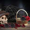 DOITOOL 50Pcs Black Roses Artificial Flowers, Stemless Artificial Rose Heads Fake Roses Heads for DIY Craft Wedding Halloween Party Home Decor