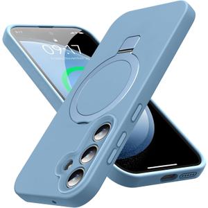 Mag-Ring for Galaxy S23 Case, Liquid Silicone [Moisturizing Factor] Exreme Soft Slim Phone Case with Stand [Compatible with Mag Safe] for Samsung Galaxy S23 6.2" Men Women, Sky Blue