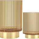 Makeup Brush Holder Organizer, Heavy Crystal Glass Brush Storage Holder, Vintage Cosmetic Make Up Bathroom Brushes Cup Pen Pencil Toothbrush Holder Striped Vase (S+L (amber))