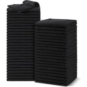 Salon Towels 48 Pack, Microfiber Barber Towel Bulk,(16x29 inches) Fast Drying Hair Towels Super Soft Black Hnad Towels for Gym, Salon, Bath, Spa Use and Home Hair Care(Not Bleach Proof)