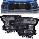 ANDPLAY Front Headlights Assembly Headlamps Pair Fit Ford F150 2015 2016 2017 (Not Fit Models with LED or HID Headlights) Smoky Lens Black Houing Amber Reflector FO2502344