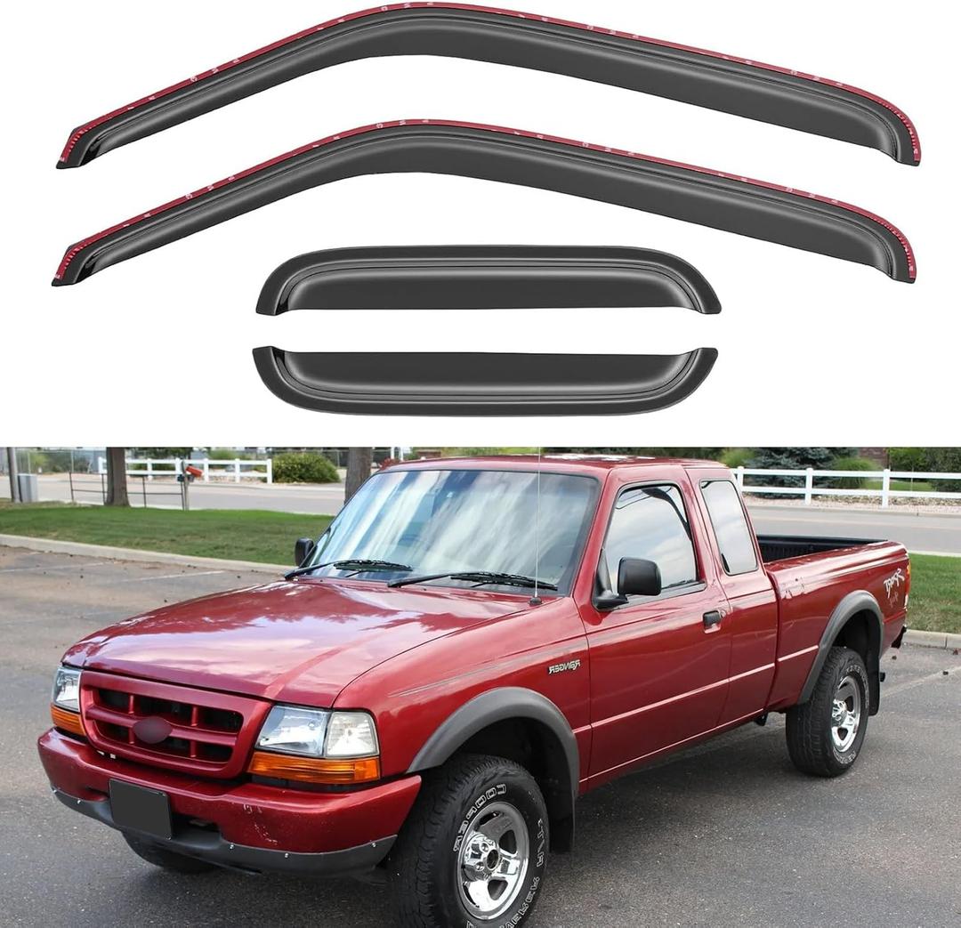 in-Channel Window Visors Rain Guards Shield for 1993-1998 Ford Ranger SuperCab, Window Vent Wind Deflectors Visors Shades for 93-98 Ranger Extended Cab