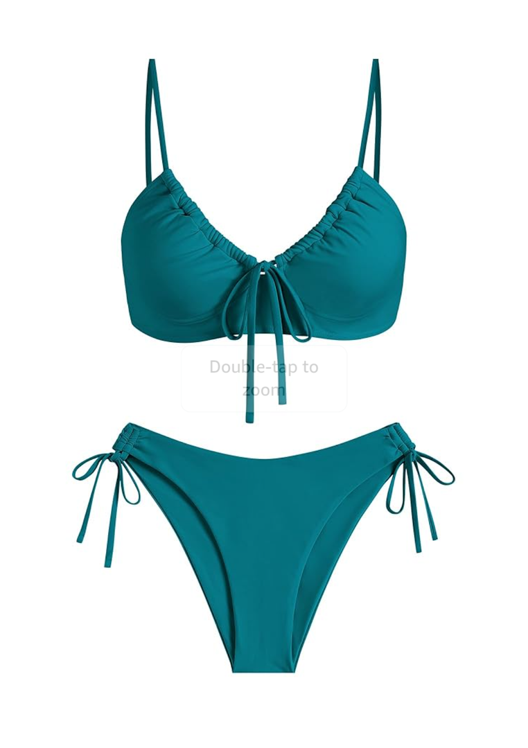 ZAFUL Women's 2 Piece Tie Front Bikini Set Swimsuit Lace Up Back Cheeky Bathing Suit S