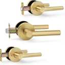 Brushed Gold No Lock Passage Door Handle, Round Design Non-Locking Heavy Duty Door Lever with Satin Brass Finish, 3 Pack Wholesale Reversible for Left/Right Handed for Hallway and Closet Door