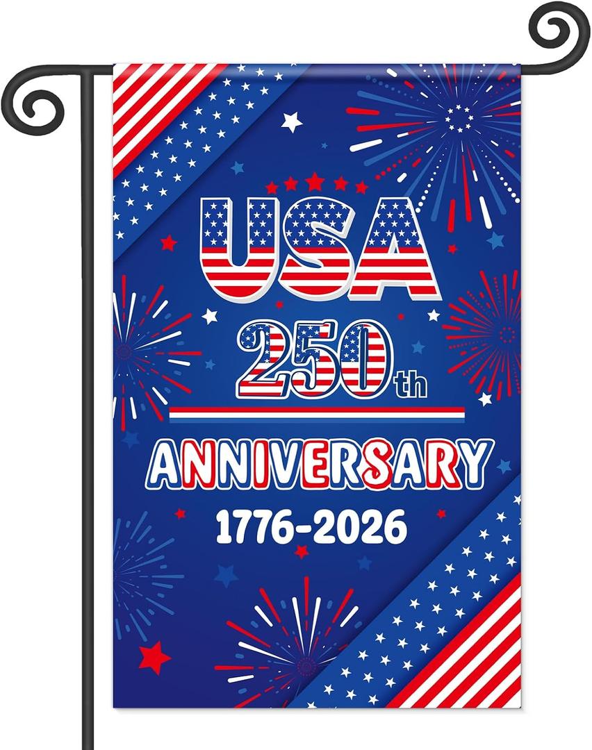 2 x Qpout 250th Anniversary Independence Day Garden Flag 12x19 Inch, Double Sided 1776-2026 Patriotic Burlap Yard Flag for 4th of July Memorial Day Outdoor Decor
