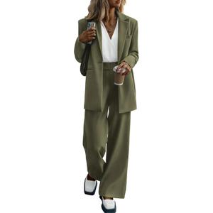 KIRUNDO Women Suits 2 Piece Set Business Casual Dressy Oversized Blazer Jacket and Wide Leg Dress Pantsuits Formal Outfits(Army Green, Large)