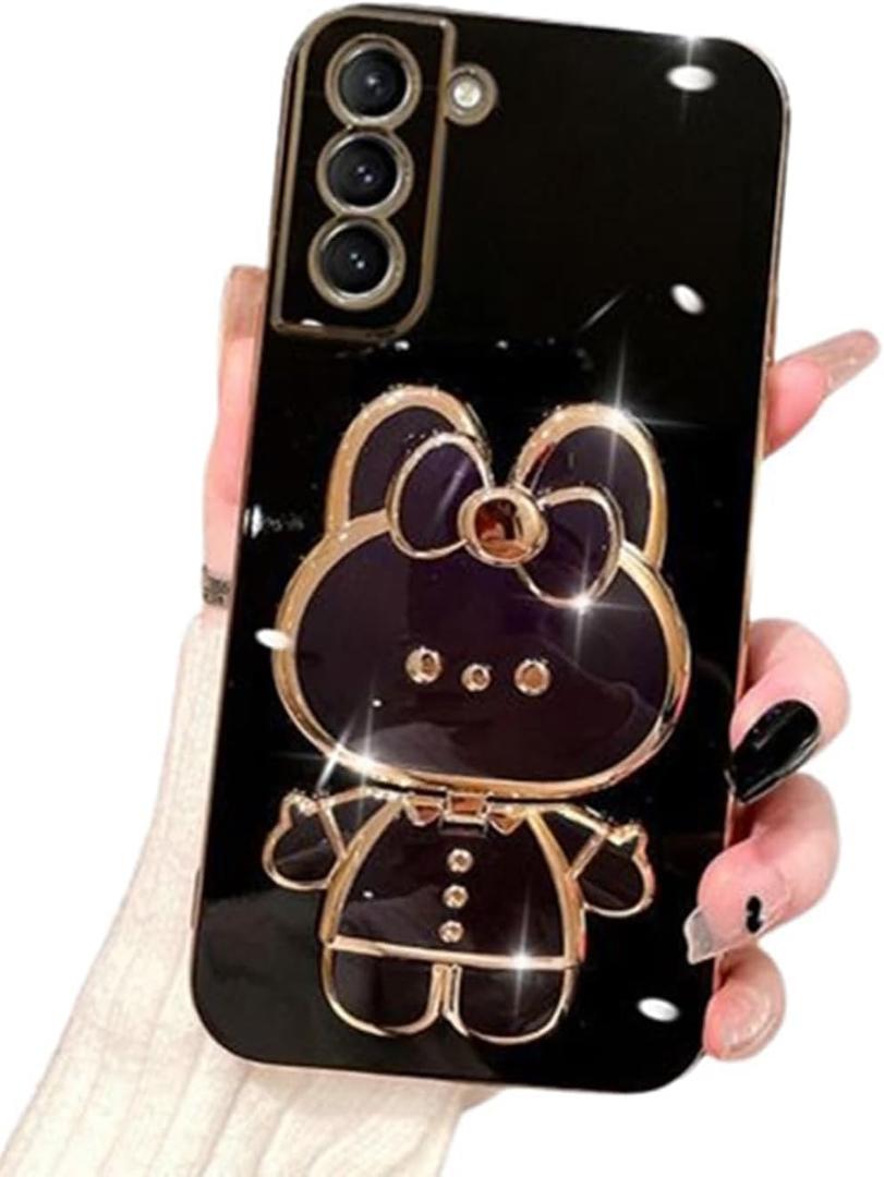 for Samsung Galaxy A16 5G Case for Women Girls Cute Hidden Rabbit Mirror Kickstand Design,Galaxy A16 Case Girly Soft Slim TPU Bumper with Full Camera Protection Phone Case for Samsung A16 5G Black