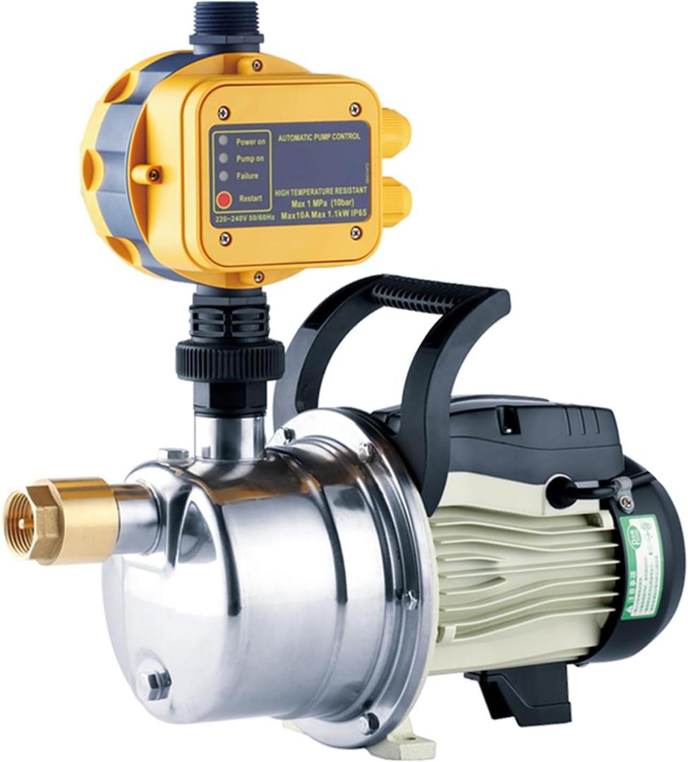 3/4HP Water Pressure Booster Pump Household 110V Stainless Steel Shallow Well Jet Pump for Home Garden 1056GPH Electric Irrigation Water Transfer Pond Pump for Cabin Sprinkler Yard Pool