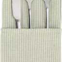 Narrow Striped Cotton Linen Blended Dinner Cloth Napkins - Set of 12 (40 x 30 cm) - for Events & Home Use (Green)