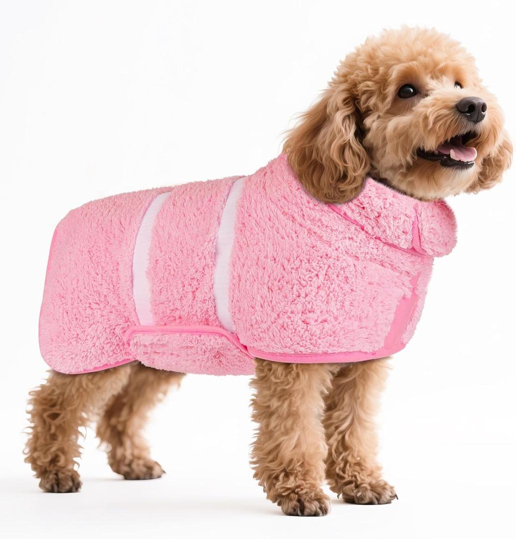 Bienbee Dog Bathrobe, Quick Drying Super Absorbent Dog Robes for After Bath, Warm Keeping Dogs Towel, Dogs Bath Supplies, Pink Small