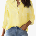AISEW Womens Button Down Shirts Striped Classic Long Sleeve Collared Office Work Blouses Tops with Pocket Size M