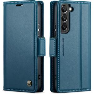 QLTYPRI Wallet Case for Samsung Galaxy S21, Premium PU Leather Magnetic Flip Folio Case with RFID Blocking Credit Card Slots Kickstand Shockproof Protective Phone Case Cover - Blue