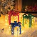 Set of 3 Christmas Lighted Gift Boxes, 140 LED Light Up Present Boxes for Christmas Decorations Indoor Outdoor Yard Xmas Tree Holiday Party Lawn Porch Home Decor (3 Colored Bow)