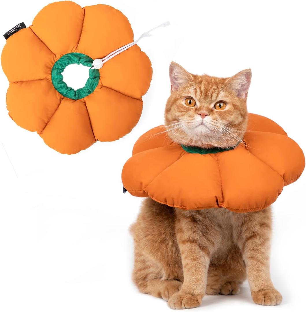 Cat Cone Collar, Cute Waterproof Recovery Collar, Anti-Bite Lick Wound Healing Safety Elizabethan e Collar for Cats, Orange Pumpkin Cat Halloween Costume, Medium