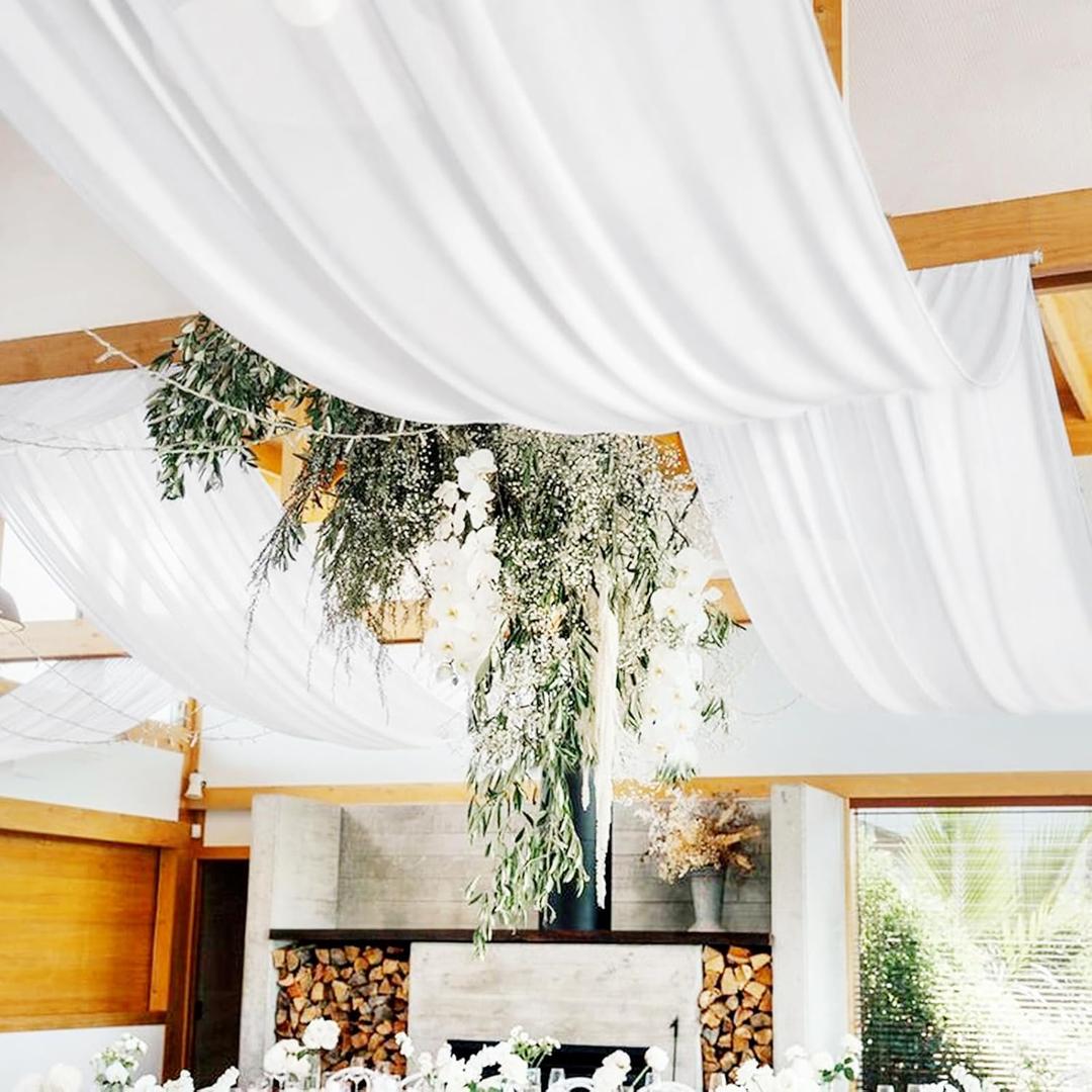 8 Panels White Ceiling Drapes for Wedding 5ftx10ft Arch Draping Fabric Premium Smooth Satin Drapery Decorations for Party Ceremony Stage Swag