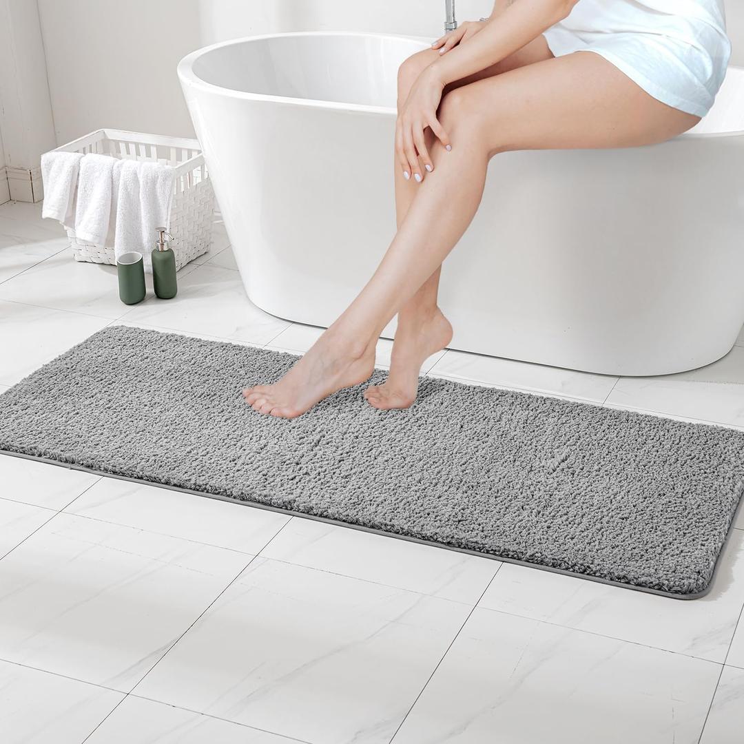 MIULEE Grey Bathroom Runner Rug 24x60 Inches, Long Bath Mat for Bathroom Floor Bathtub Showers, Machine Washable Absorbent Microfiber Carpet with TPR Anti-Slip Back (24''x60'', Grey)