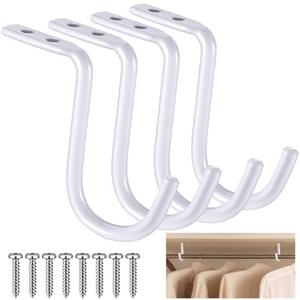 Gisafai 4 Pcs Closet Rod Center Supports 1-1/2 Inch Heavy Duty Metal Wall Mount Brackets for Shelf Closet Rod Clothes Storage(White)