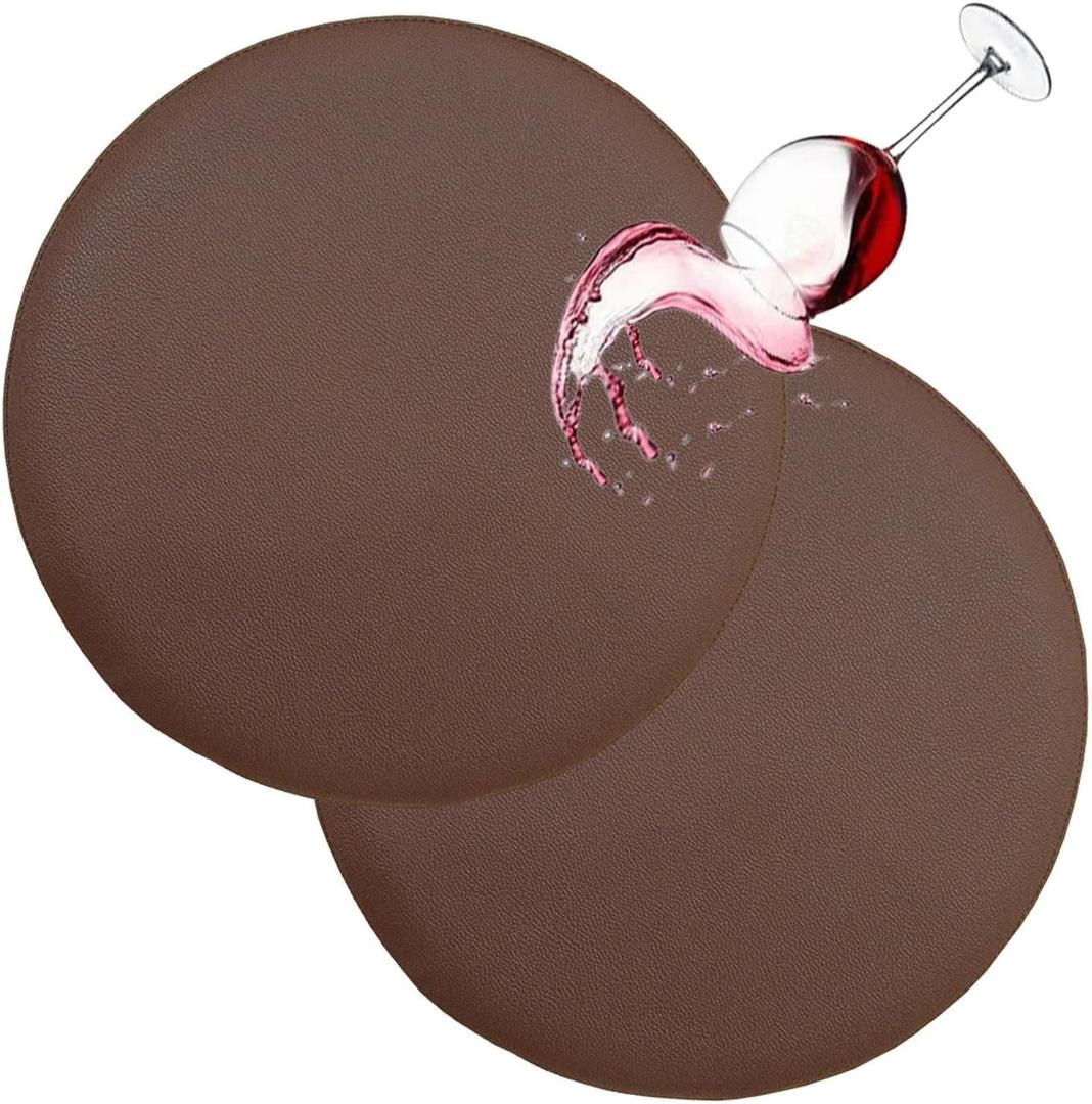 HFCNMY Stool Covers Round, 2 Pack Waterproof PU Round Bar Stool Covers with Elastic Bands Bar Chair Covers Bar Stool Seat Covers Washable Stool Cushion Slipcover for 14.5-15.5 Inch Chair(Coffee)