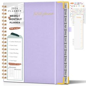 2026 Planner, Weekly and Monthly Calendar Planner from January 2026 - December 2026, 8.5" x 11" Hardcover Leather Hourly Appointment Book with Tabs, Spiral Daily Planners for College School Work Home, Purple