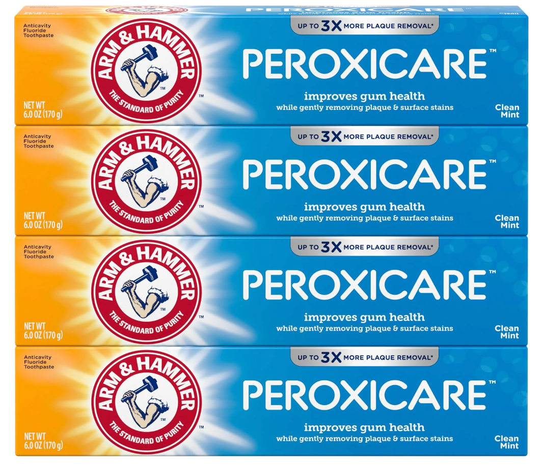 ARM & Hammer Peroxicare Toothpaste for Gum Health, Baking Soda Toothpaste, Clean Mint, 6.0 oz (Pack of 4