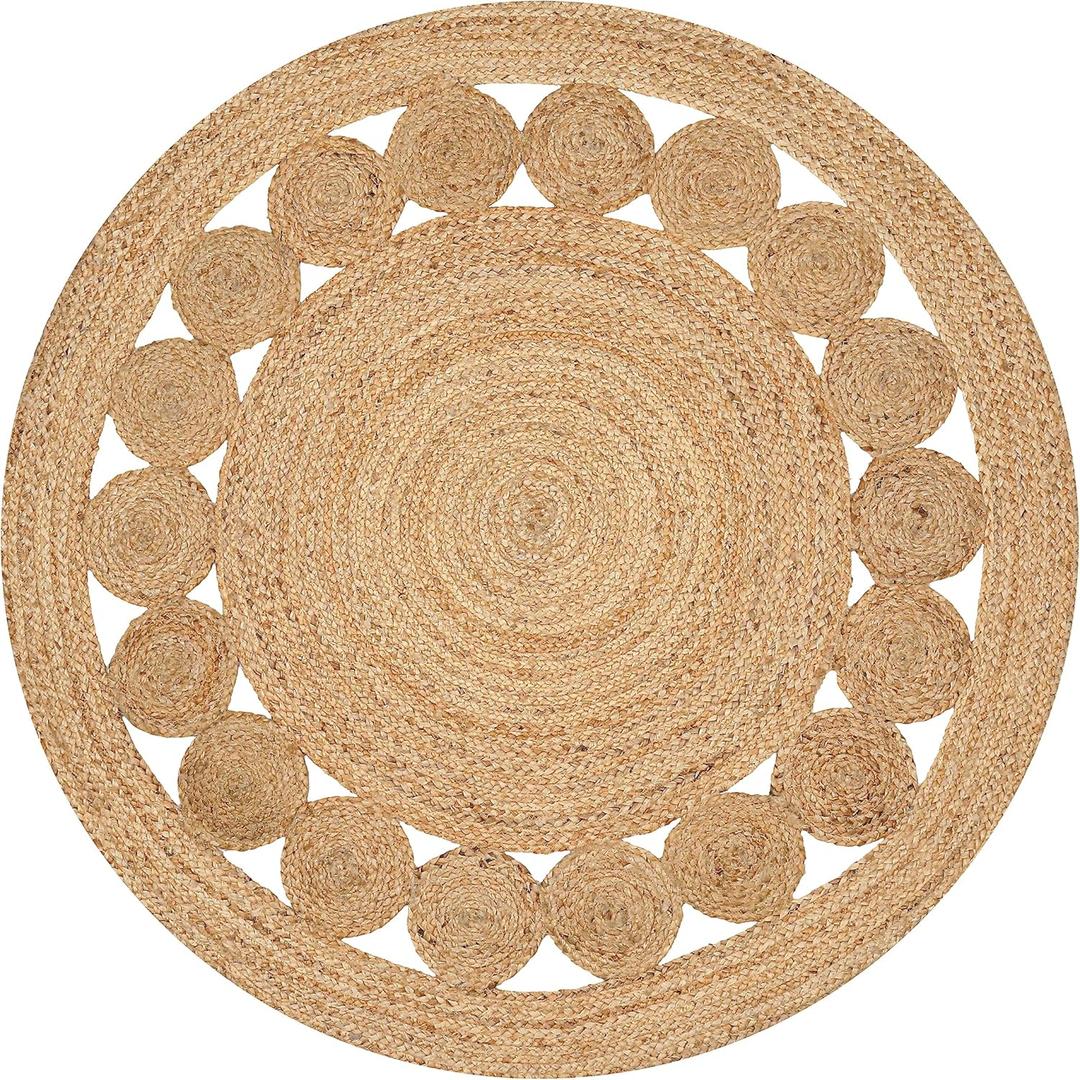 Savi Home Round Jute Area Rug Handwoven- 8 feet Round- Natural Beige - Rustic Vintage Beige Braided Reversible Rug- Eco Friendly Rugs for Farmhouse, Bedroom, Kitchen, Living Room